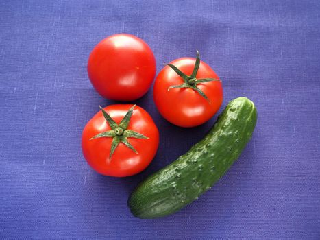 Food. Ripe vegetables close-up. Red tomatoes, cucumber, bell pepper