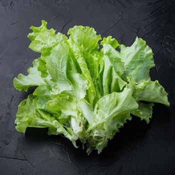 Fesh green lettuce salad organic leaves, on black background