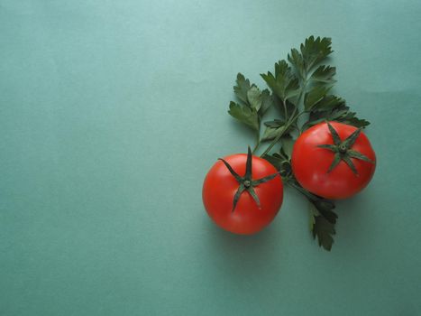 Ripe vegetables. Red tomato close-up. Two tomatoes.