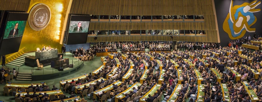 NEW YORK, USA - Sep 20, 2016: UN Secretary General Ban Ki-moon at the opening of the 71st session of the United Nations General Assembly in New York