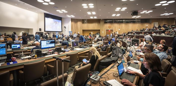 NEW YORK, USA - Sep 20, 2016: Press Center of 71st session of the United Nations General Assembly in New York