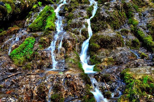 waterfall in the nature reserve area Bad Ueberkingen in Germany in long-time exposure