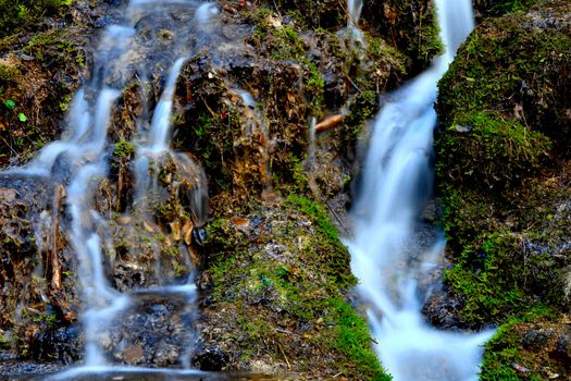waterfall in the nature reserve area Bad Ueberkingen in Germany in long-time exposure