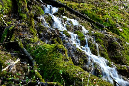 waterfall in the nature reserve area Bad Ueberkingen in Germany in long-time exposure