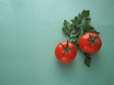 Ripe vegetables. Red tomato close-up. Two tomatoes.