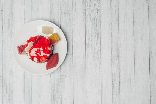 cake red velvet dessert snack enjoyment eating top view. High quality photo