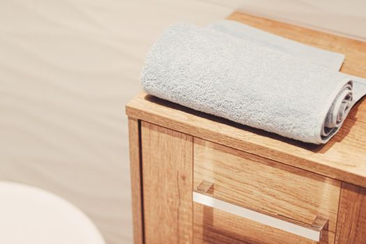 Organic and sustainable bath towel in an eco-friendly bathroom, home decor and luxury interior design concept