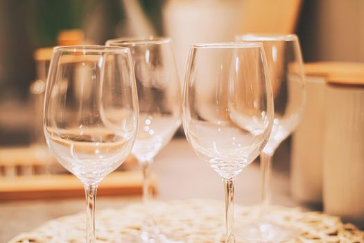 Wine glasses served for family dinner in the kitchen, home decor and luxury interior design concept