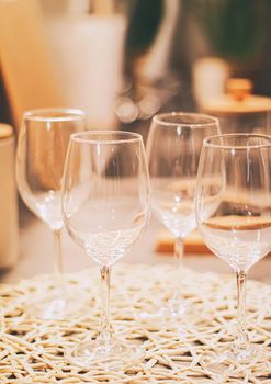 Wine glasses served for family dinner in the kitchen, home decor and luxury interior design concept