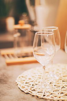 Wine glasses served for family dinner in the kitchen, home decor and luxury interior design concept