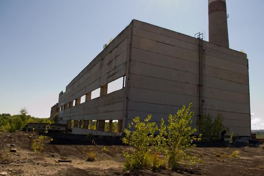 The building of the abandoned Ukrainian nuclear power plant Chigirinskaya. The ruins of buildings and structures. Chyhyryn Nuclear Power Plant