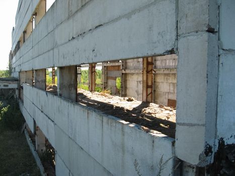 The building of the abandoned Ukrainian nuclear power plant Chigirinskaya. The ruins of buildings and structures. Chyhyryn Nuclear Power Plant