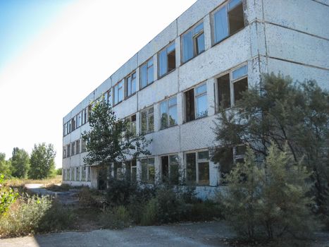 The building of the abandoned Ukrainian nuclear power plant Chigirinskaya. The ruins of buildings and structures. Chyhyryn Nuclear Power Plant