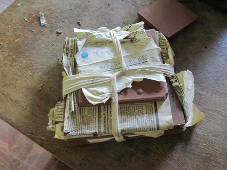Old paper archives of an abandoned power plant. old unnecessary paper.