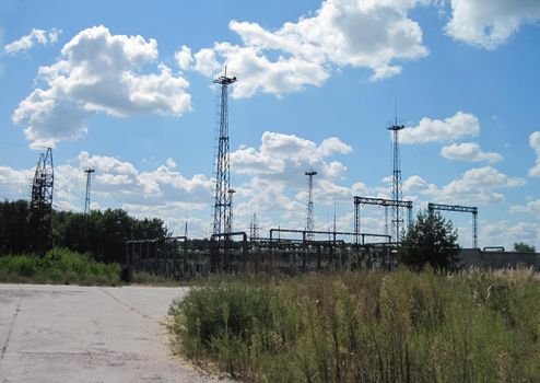 An old power substation. Electrical equipment at the substation.