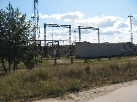 An old power substation. Electrical equipment at the substation.