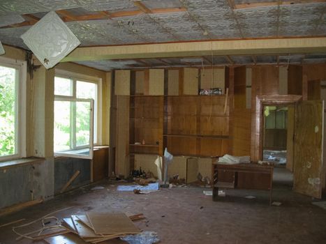 Rooms and corridors of the abandoned industrial building of Chigirin nuclear power plant