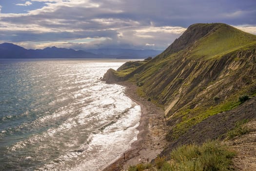 Seascape with a view of the beach near the village of Ordzhonikidze, Crimea