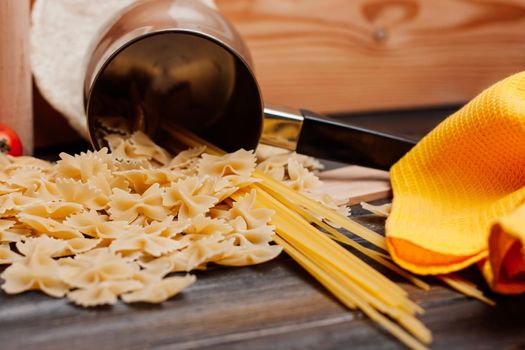 pasta italian cuisine lunch cooking wooden table. High quality photo