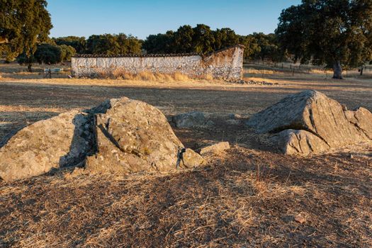 large stones on a farm at sunset in southern Andalusia, Spain