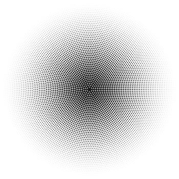 Halftone circle made of black squares on white background, abstract gradient illustration, mosaic pattern