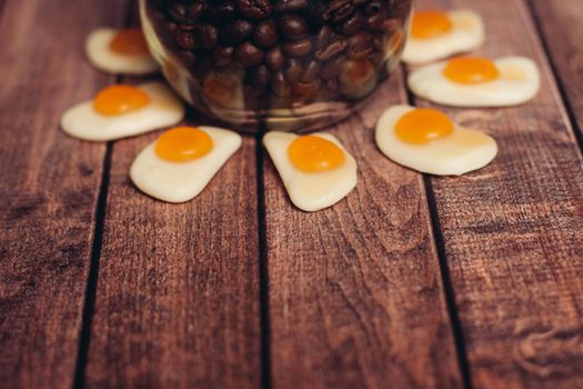 sweets and cookies for tea on a wooden table breakfast dessert. High quality photo