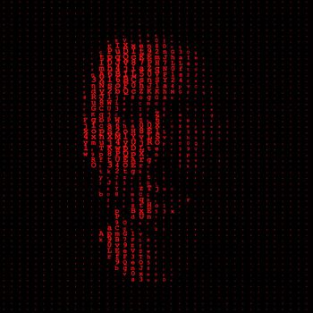 Man portrait, matrix illustration, artificial intelligence or cyber security concept