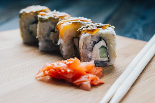 sushi chopsticks japanese cuisine gourmet delivery restaurant. High quality photo