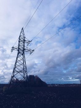 Power line, High-voltage tower for transmission of electricity. High quality photo