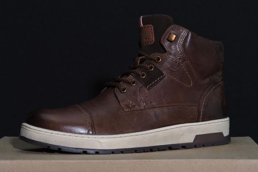 Men's shoes are brown leather. High quality photo