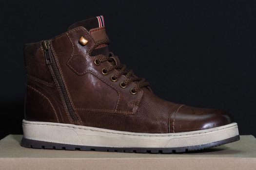 Men's shoes are brown leather. High quality photo