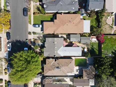 Aerial view above Reynier Village neighborhood in West Los Angeles, California. USA