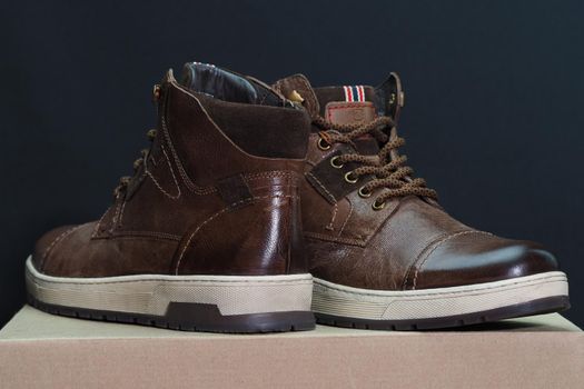 Men's shoes are brown leather. High quality photo