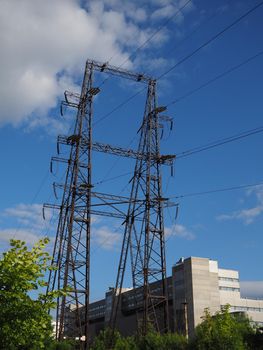 Power line, High-voltage tower for transmission of electricity. High quality photo