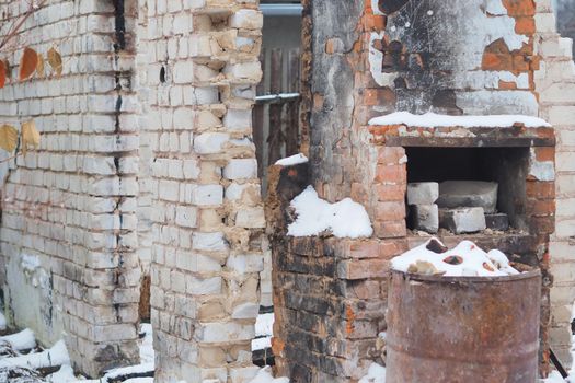 Destroyed brick house after a fire. High quality photo