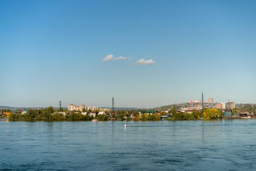 Natural landscape with views of the Angara river and the coastline of Irkutsk. Russia