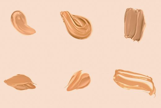 Liquid foundation smudges, smears and strokes as makeup textures isolated on beige background, beauty and cosmetics set