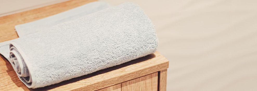 Organic and sustainable bath towel in an eco-friendly bathroom, home decor and luxury interior design concept