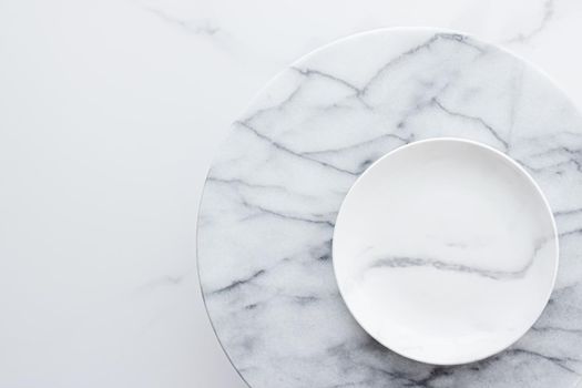 Marble plate as flatlay background, food flat lay and menu concept