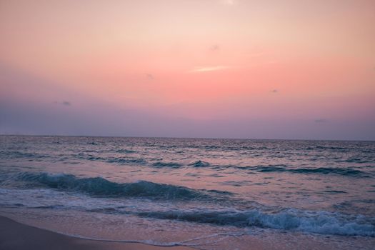 Colorful vibrant ocean sea wave beach summer background landscape on vacation day. 