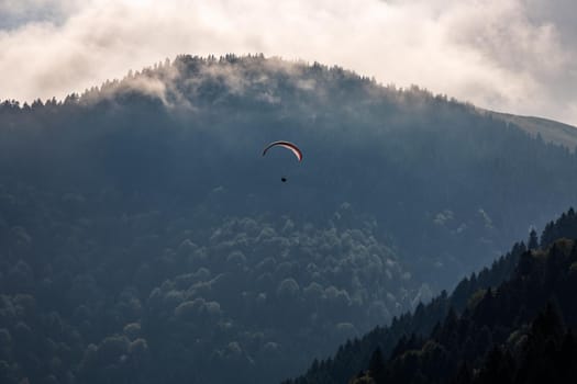 Paragliding in the sky over Uzungol, Trabzon, Turkey.