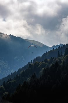 Paragliding in the sky over Uzungol, Trabzon, Turkey.