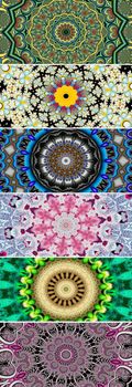 Collection of colorful fractal mandalas decoration banners