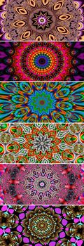 Collection of colorful fractal mandalas decoration banners