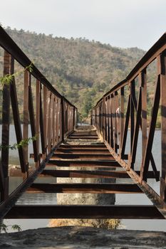 Ancient wooden bridge in wadri, vadri, dam, yawal india.