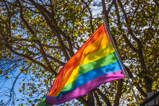 Rainbow pride flag at the Castro neighborhood in San Francisco, California, USA.