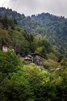 Wooden houses at the storm valley Firtina vadisi, Rize, Turkey.