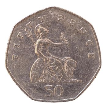50 pence coin money (GBP), currency of United Kingdom