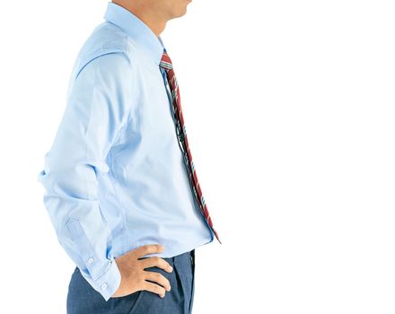 Man in long sleeve shirt wear standing with akimbo studio shot isolated on white background with clipping path