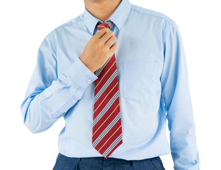 Man wear long sleeve shirt standing in studio shot isolated on white background